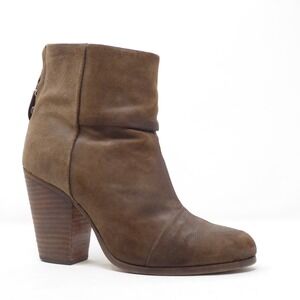 Rag Bone Classic Newbury Brown Leather Block Heel Ankle Boots Womens Size US 6.5